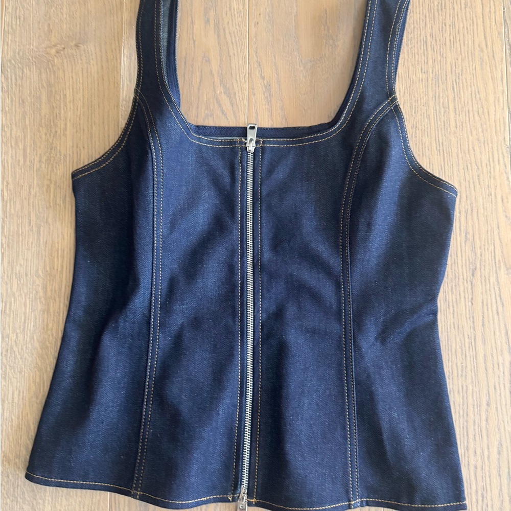 Zara Dark Blue Denim Zip-Front Camisole - Picture 2 of 6